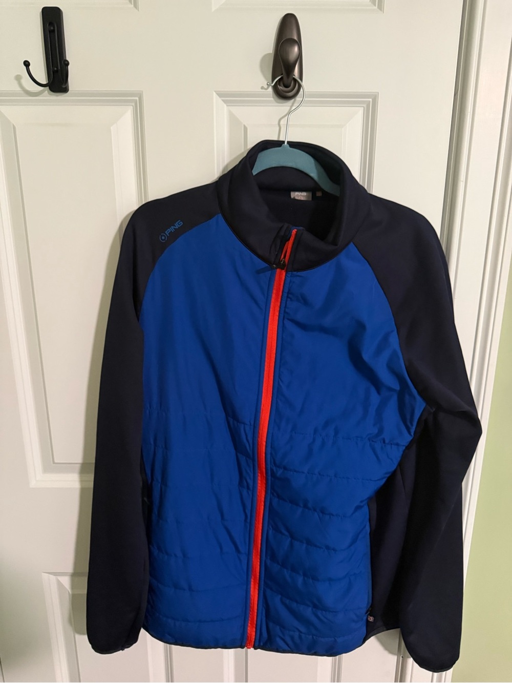 Ping Golf Blue and Navy Performance Hybrid Jacket with Red Zip